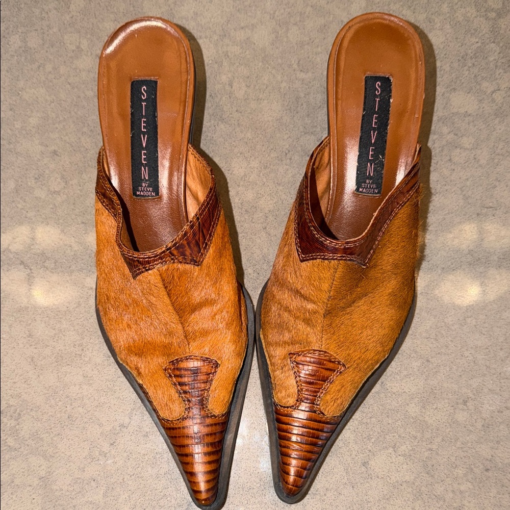Steven by Steve Madden Brown Pony Hair Western Mules | Size 6.5
